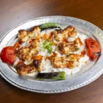 Пюре из баклажанов с куриными шашлыками